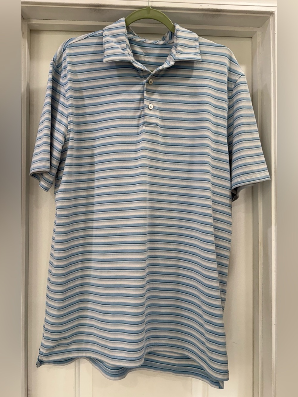 Southern Tide 🐟 Large Men's Blue and White Striped Polo
